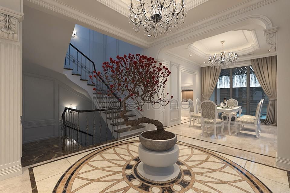 Cầu thang gỗ phên sắt, song sắt